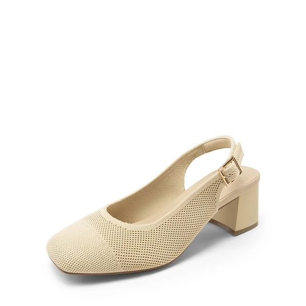 Slingback Knitted Square Toe Pumps APRICOT 3 Slingback Knitted Square Toe Pumps APRICOT