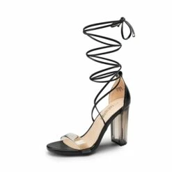 Lace Up Transparent Heel Sandals BLACK-PU -DREAM PAIRS Sales 1049 BLACK PU1