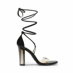 Lace Up Transparent Heel Sandals BLACK-PU -DREAM PAIRS Sales 1049 BLACK PU2