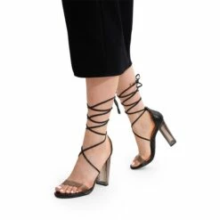 Lace Up Transparent Heel Sandals BLACK-PU -DREAM PAIRS Sales 1049 BLACK PU5
