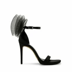 Silky Bow Ankle Strap High Stiletto Heel Sandals BLACK