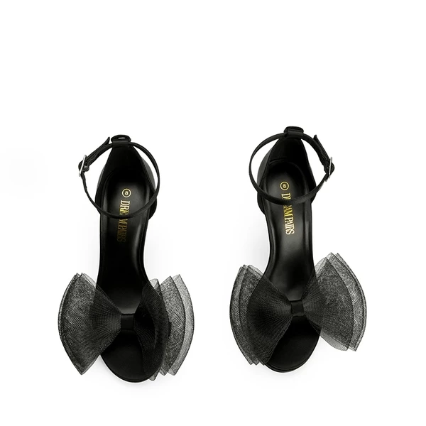 Silky Bow Ankle Strap High Stiletto Heel Sandals BLACK 6 Silky Bow Ankle Strap High Stiletto Heel Sandals BLACK - Image 4