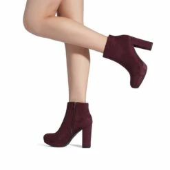 Lace Up High Heel Ankle Boots BURGUNDY