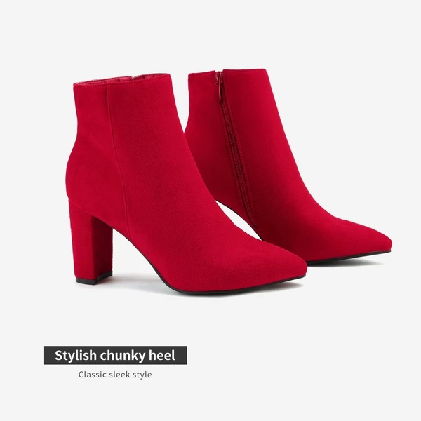 Sianna Chunky High Heel Ankle Booties RED 7 Sianna Chunky High Heel Ankle Booties RED - Image 5