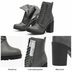 Lace Up Chunky Heel Ankle Booties GREY PU -DREAM PAIRS Sales 1123 2 8c0c449a f5dc 4ab8 86ef df54f54bacc2