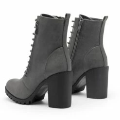 Lace Up Chunky Heel Ankle Booties GREY PU -DREAM PAIRS Sales 1123 4 089b74c5 b1b1 45d3 ba0c 552349601779