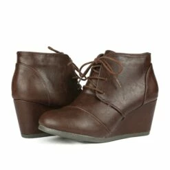 Lace Up Low Wedge Heel Ankle Boots BROWN PU 11 Lace Up Low Wedge Heel Ankle Boots BROWN PU -DREAM PAIRS Sales 1142 TOMSON BROWN 20PU 2