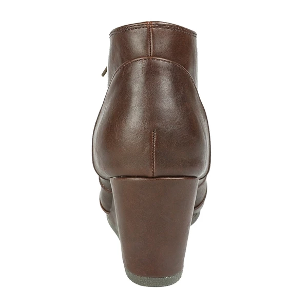 Lace Up Low Wedge Heel Ankle Boots BROWN PU 8 Lace Up Low Wedge Heel Ankle Boots BROWN PU - Image 6