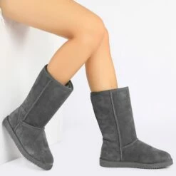 Suede Faux Fur Snow Boots GREY -DREAM PAIRS Sales 1159 SHORTY HIGH GREY 7