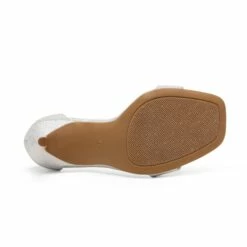 Ankle Strap Square Toe Stiletto Heels SILVER GLITTER