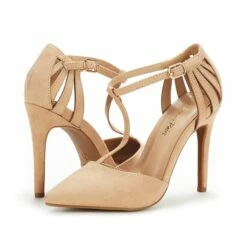 Strappy High Heel Pump Shoes NUDE SUEDE -DREAM PAIRS Sales 1346 OPPOINTED MARY NUDE SUEDE 4