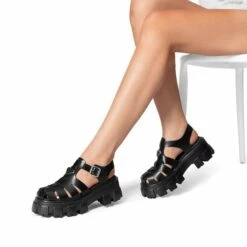 Lug Sole Platform Sandals BLACK-PU -DREAM PAIRS Sales 1723 BLACK PU207