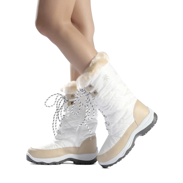 Fur Mid Calf Snow Boots BEIGE WHITE 4 Fur Mid Calf Snow Boots BEIGE WHITE - Image 2