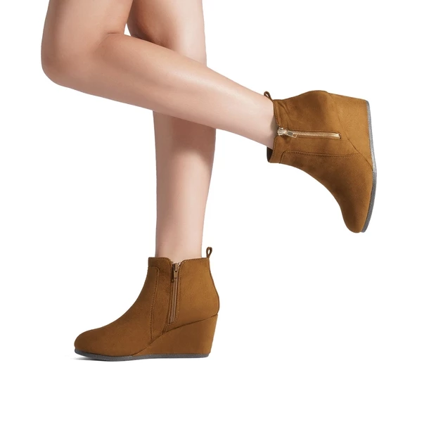 Pointed Toe Suede Wedge Bootie TAN SUEDE 5 Pointed Toe Suede Wedge Bootie TAN SUEDE - Image 3