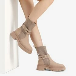 Stride Lug Sole Platform Slip On Booties NUDE -DREAM PAIRS Sales 2 109