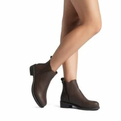 Chunky Low Heel Ankle Booties BROWN PU