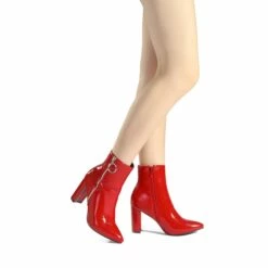 Chunky High Heel Ankle Boots RED PAT 10 Chunky High Heel Ankle Boots RED PAT -DREAM PAIRS Sales 2 117