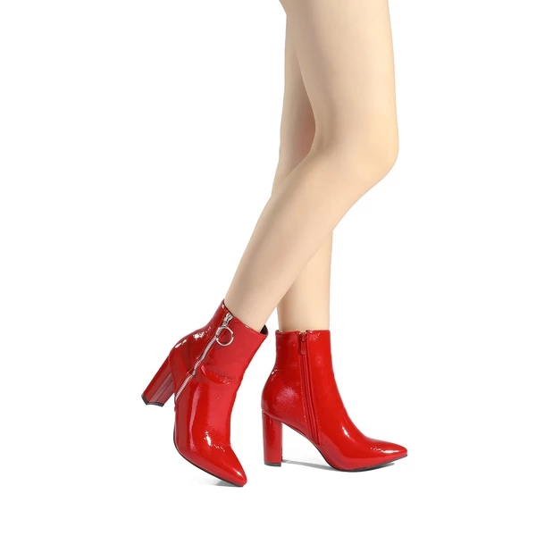Chunky High Heel Ankle Boots RED PAT 5 Chunky High Heel Ankle Boots RED PAT - Image 3
