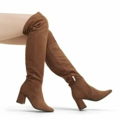 Chunky Over The Knee Boots BROWN SUEDE