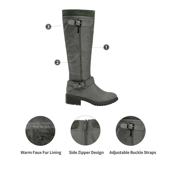 Wide Calf Knee High Boots GREY 6 Wide Calf Knee High Boots GREY - Image 4