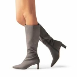 Suede Chunky Knee High Boots DARK GREY