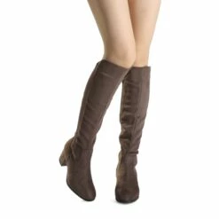Chunky Knee High Stretch Boots KHAKI