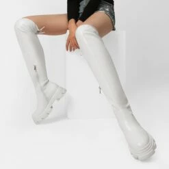 Ikon Stretchy Over The Knee Boots WHITE PU 13 Ikon Stretchy Over The Knee Boots WHITE PU -DREAM PAIRS Sales 2 130