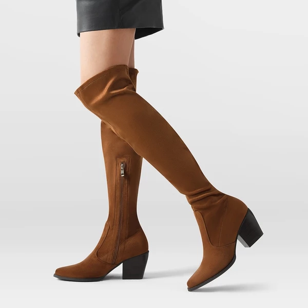 Pointed Toe Thigh High Boots BROWN SUEDE 6 Pointed Toe Thigh High Boots BROWN SUEDE - Image 4