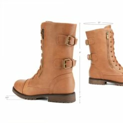 Faux Fur Mid Calf Combat Boots CAMEL -DREAM PAIRS Sales 2 146