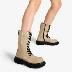 Platform Mid Calf Lace Up Combat Boots NUDE -DREAM PAIRS Sales 2 148