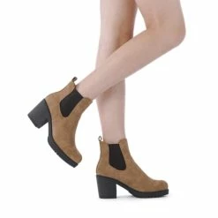 Chunky High Heel Chelsea Ankle Boots CAMEL PU 12 Chunky High Heel Chelsea Ankle Boots CAMEL PU -DREAM PAIRS Sales 2 153
