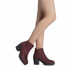 Low Heel Chunky Ankle Boots BURGUNDY -DREAM PAIRS Sales 2 154