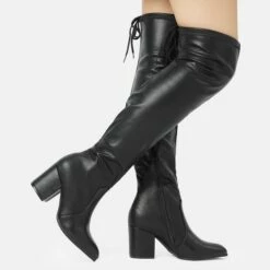 Over The Knee Block Heel Boots BLACK PU -DREAM PAIRS Sales 2 169
