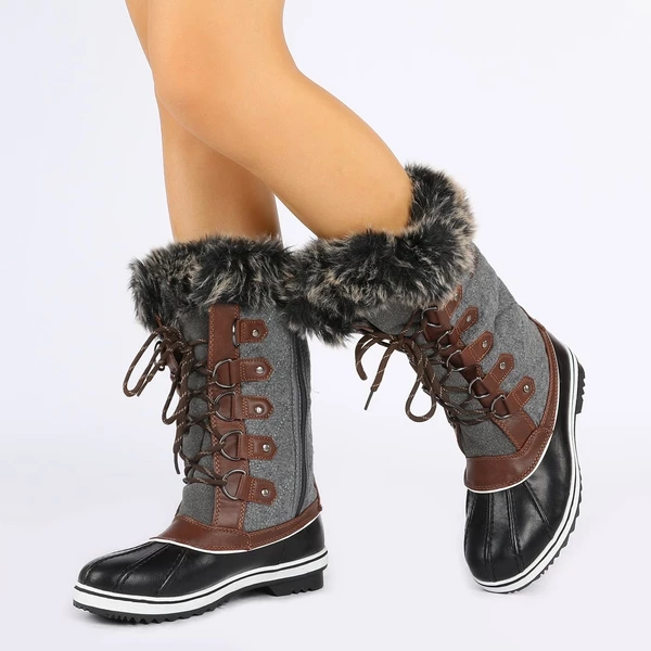 Mid-Calf Fur Snow Boots BLACK GREY 4 Mid-Calf Fur Snow Boots BLACK GREY - Image 2