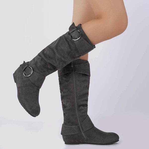 Low Heel Knee High Boots GREY SUEDE 3 Low Heel Knee High Boots GREY SUEDE