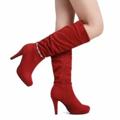 Knee High Heeled Boots RED
