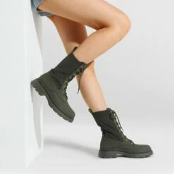 Knitted Leather Combat Ankle Boots DARK GREEN 11 Knitted Leather Combat Ankle Boots DARK GREEN -DREAM PAIRS Sales 2 181