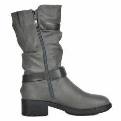 Faux Fur Mid Calf Winter Riding Boots GREY