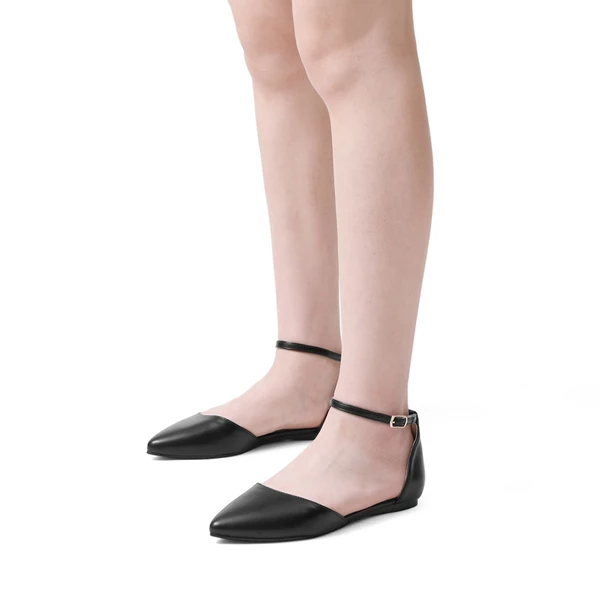 Ankle Strap Ballerina Flats BLACK PU 4 Ankle Strap Ballerina Flats BLACK PU - Image 2