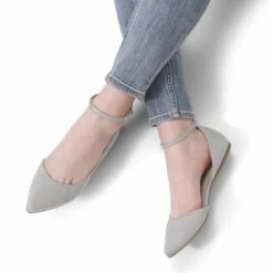 Pointed Toe Ankle Strap Ballet Flats Shoes GREY SUEDE -DREAM PAIRS Sales 2 194
