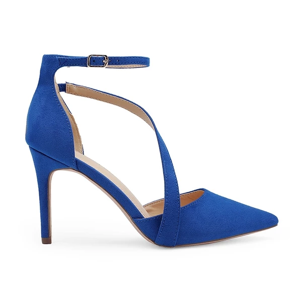 Pointed Toe Ankle Strap High Heel Pump Shoes ROYAL BLUE SUEDE 6 Pointed Toe Ankle Strap High Heel Pump Shoes ROYAL BLUE SUEDE - Image 4