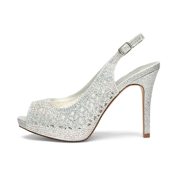 Peep Toe Rhinestone Pumps SILVER GLITTER 2 Peep Toe Rhinestone Pumps SILVER GLITTER