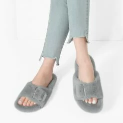 Slip-On Fuzzy House Slippers GREY