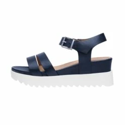 Buckle Ankle Strap Platform Wedge Sandals NAVY PU