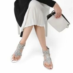 Gladiator Rhinestones Flat Sandals SILVER -DREAM PAIRS Sales 2 50