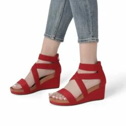 Platform Elastic Wedge Sandals RED -DREAM PAIRS Sales 2 6