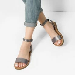 Ankle Strap Flat Buckle Sandals PEWTER PU -DREAM PAIRS Sales 2 69