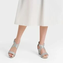 Elastic Ankle Strap Wedge Sandals SILVER GLITTER -DREAM PAIRS Sales 2 71