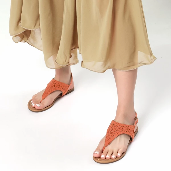 Cut Out Rhinestone Flat Sandals ORANGE 6 Cut Out Rhinestone Flat Sandals ORANGE - Image 4