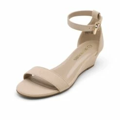 Open Toe Low Wedge Sandals NUDE SUEDE -DREAM PAIRS Sales 2 93